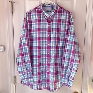 IZOD Plaid Long Sleeve Colored Button Down Shirt Blue White Purple - Men XL